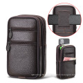 Little brown men leather mobile phone bag double top layer leather belt mobile phone purse 7 inch multifunctional wallet credit